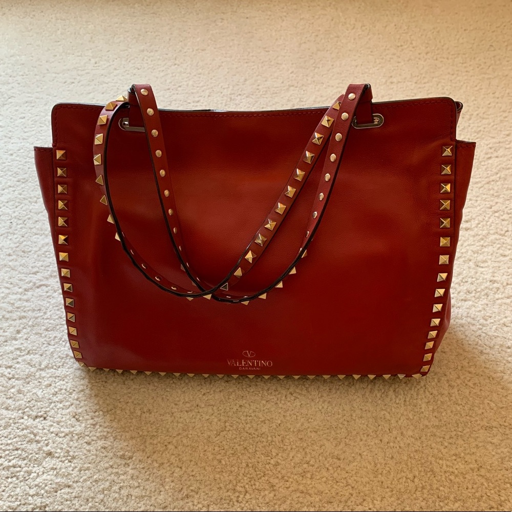 Valentino Garavani Red Studded Tote